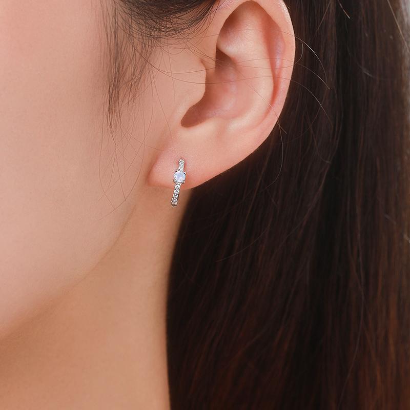 Modian 925 Sterling Silver Shiny Round Blue Opal Ear Buckles Fashion Hoop Earrings For Women Original Design Party Fine Jewelry