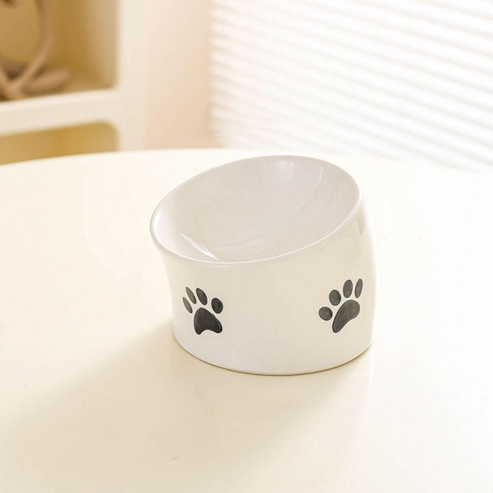 Ceramic Cat Bowl High Feet Puppy's Drinking Bowl Against Black Chin Cat Food Basin Drink Water