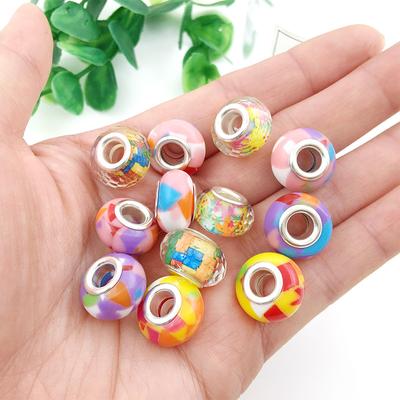 Χειροποίητο DIY 10τμχ Βραχιόλι Κλωστή Ουράνιο Τόξο Χάντρες Pan Στυλ Σπιτιού Ρητινένιες Χάντρες 8x14mm Μεγάλη Τρύπα Χρωματιστές Χάντρες