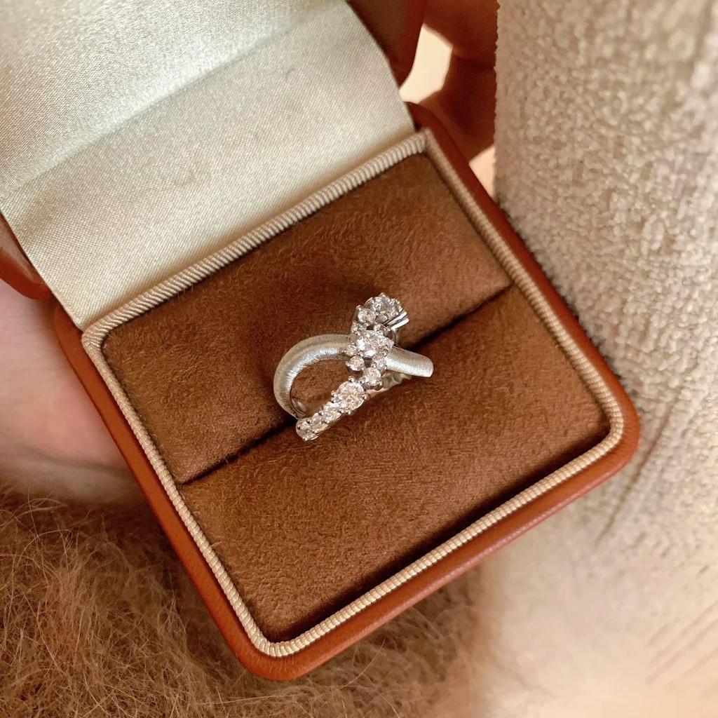 Flash River Dot Diamond Ring Premium Sense Heavy Industry Brushed Irregular Cross Opening Ring