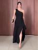 Autumn 2025 European & American Women's Black Asymmetrical Sleeveless Elegant Dress
