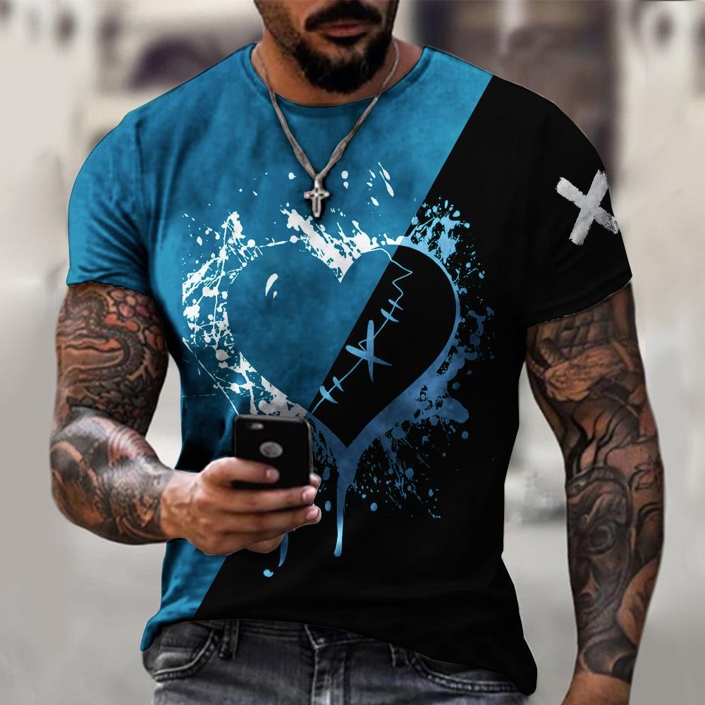 Men s 3D Printing  T-shirt Personalized Short Sleeve T-shirt Men s Summer Casual Tops S синий