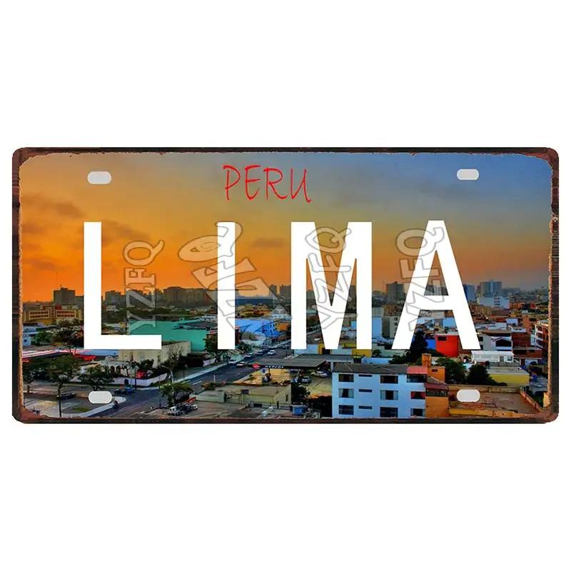 Lima Cusco Placas de Metal Vintage para Viagem Placa de Licença Cartaz Decorativo para Clube Arte de Parede Decoração de Casa 30X15CM DC-1033A