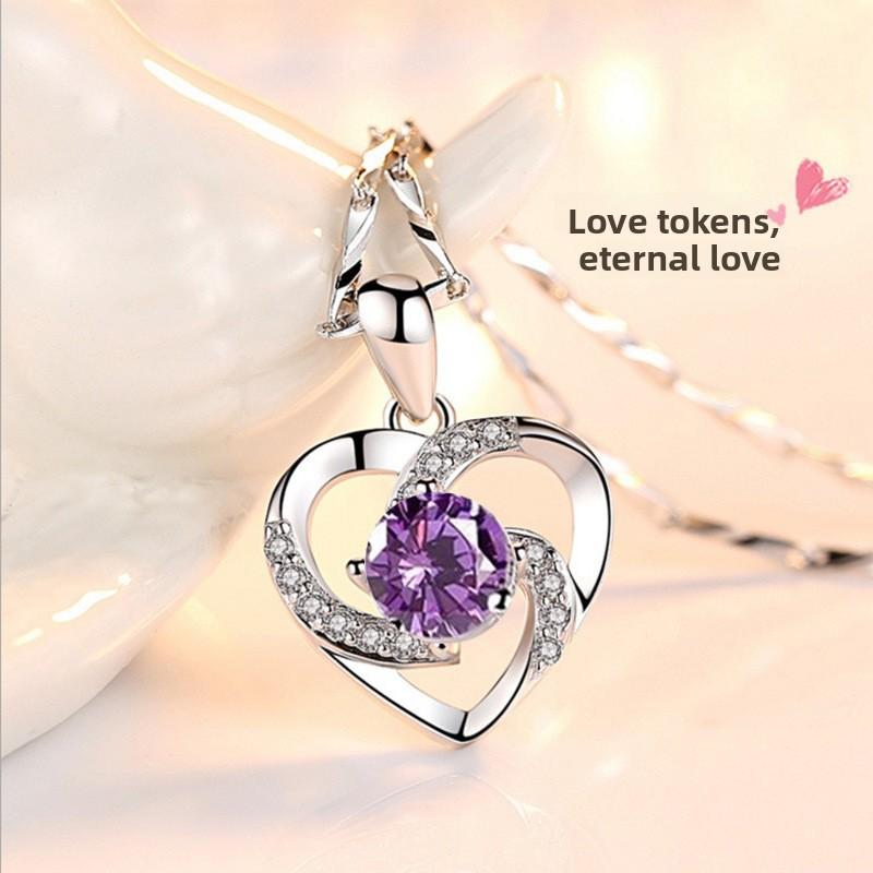 Silver Plated Heart Pendant Necklace for Women Minimalist Crystal Jewelry with Diamond Accents