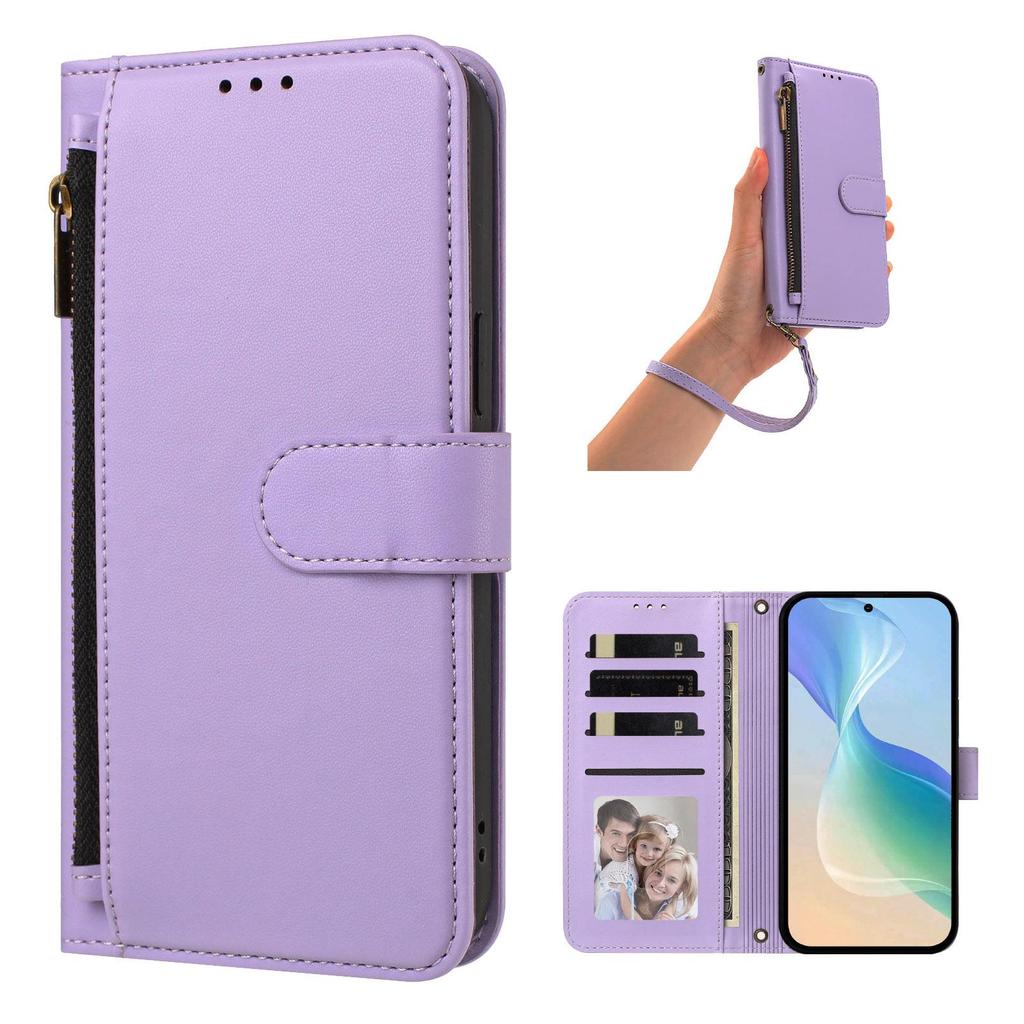Solid Color Leather Zipper Wallet Case for Pixel 11 Pro XL with Card Slot, Google 10A Protective Cover.