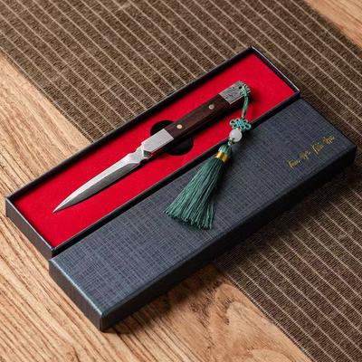 Cuchillo de Té Zen Aguja de Té Hecha a Mano Sándalo Negro Acero con Patrón Damasco Cuchillo para Té Puer Accesorios para Juego de Té