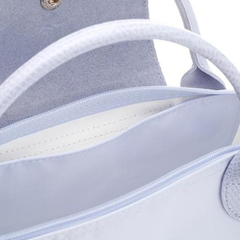 New LONGCHAMP Le Pliage Green Cow Leather Trim Dumpling Bag Handbag Trumpets Women's Light Blue 1621919P79