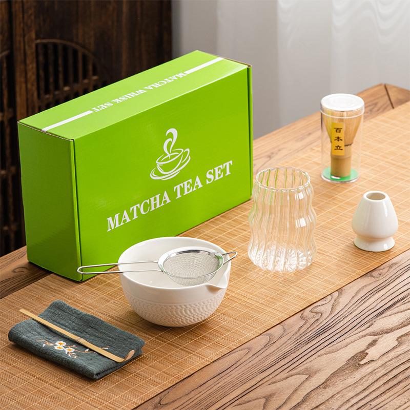 Matcha Whisk Set 7 Pcs Matcha Set Matcha Kit for Ceremony Matcha Tea Set, Matcha Whisk and Ceramic Bowl with Matcha Scoop&Sifter