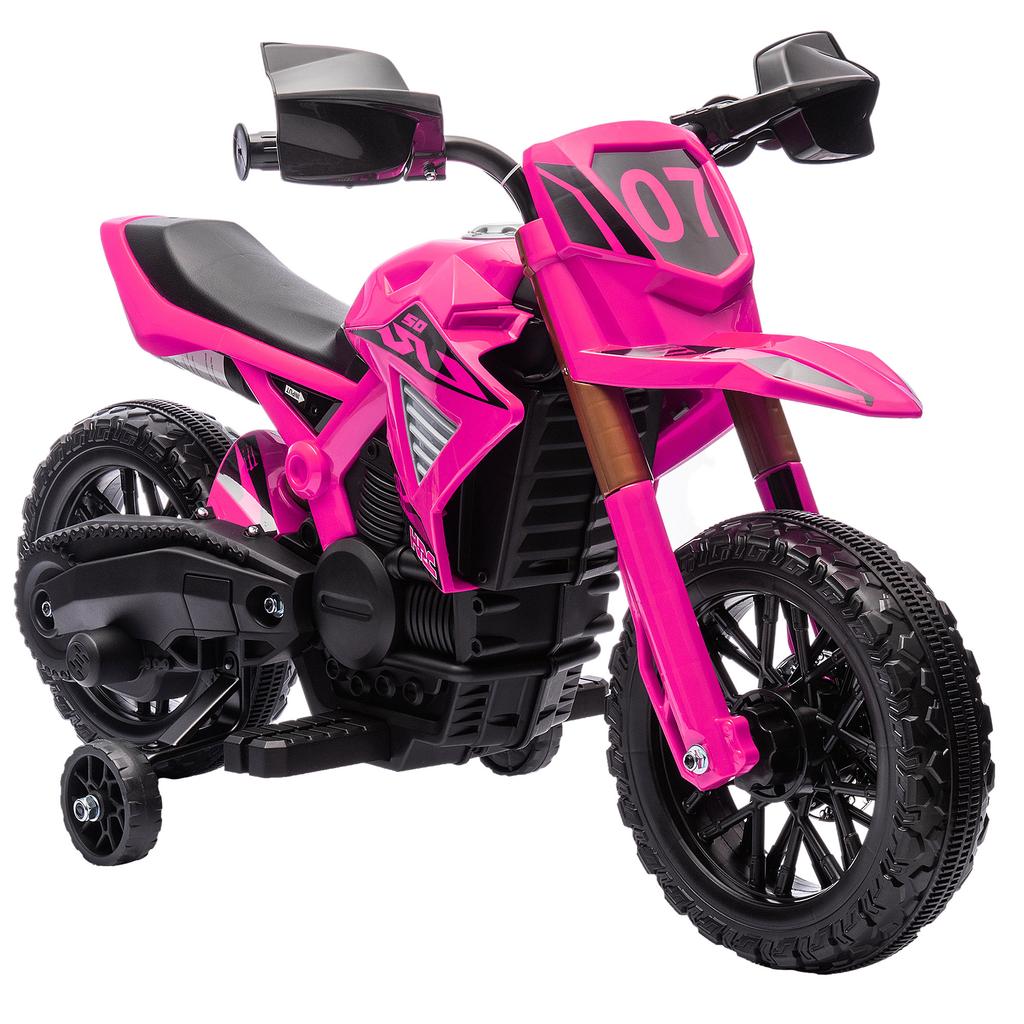 Electric Motorcycle for Children, 12V Kids Motorcycle with Training Wheels, Children's Vehicle with Horn and Start-Up Sound, 3 km/h, Pink