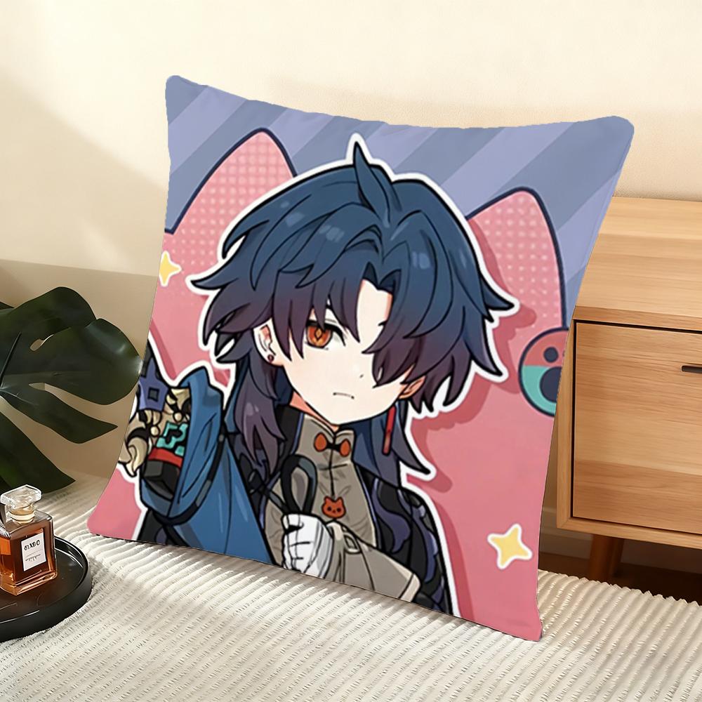 Chibi Cute Honkai Star Rail Cushion Cover Soft Short Plush Pillow Cover Smooth Cozy Texture Aesthetic Cushion Case Home Decor