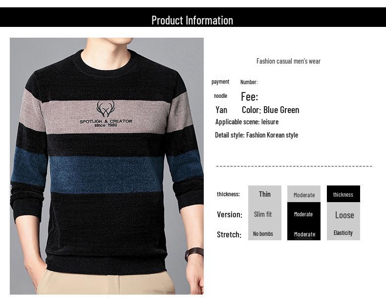 Men's Winter Chenille Velvet Thickened Knit Sweater Hoodie - Round Neck Casual Base Layer.