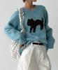 THE GREEN LAB Katze Jacquard Pullover [Blau]