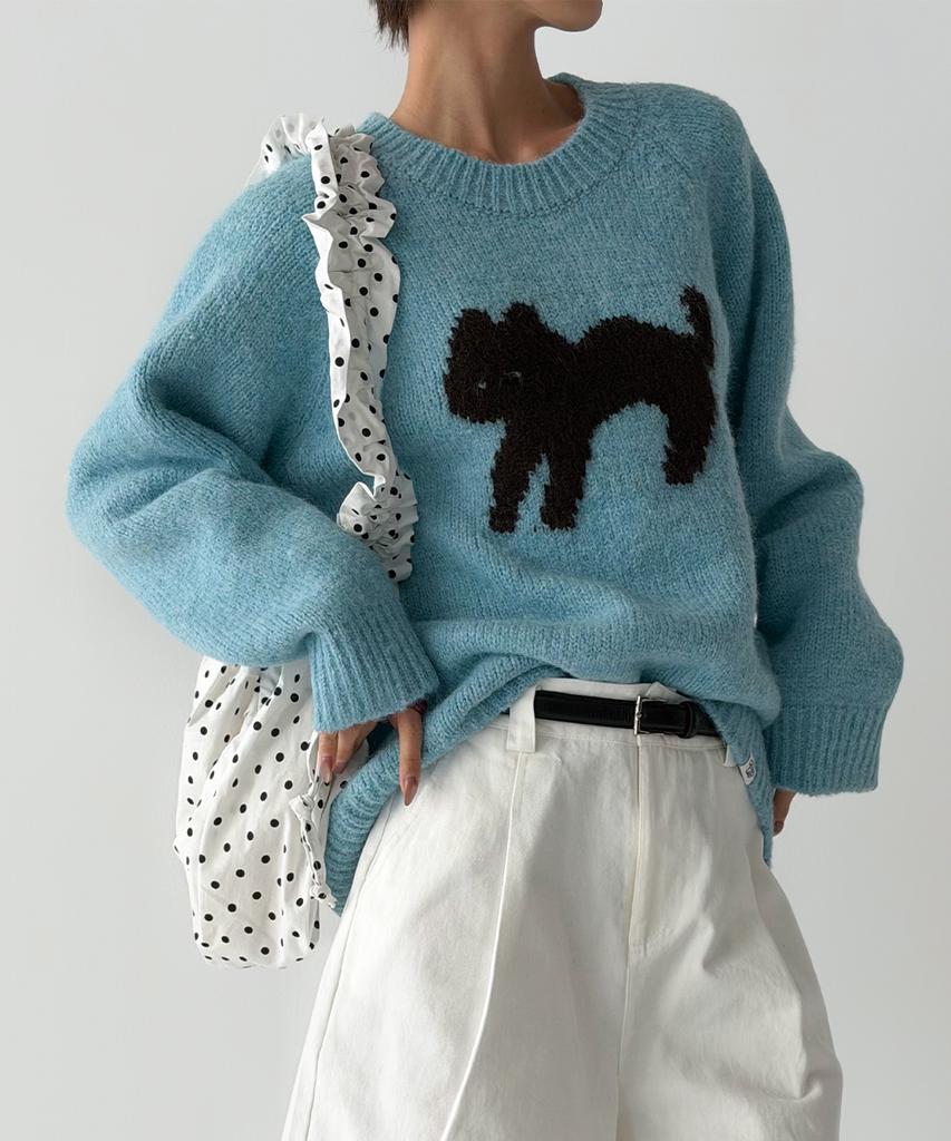 THE GREEN LAB Katze Jacquard Pullover [Blau]