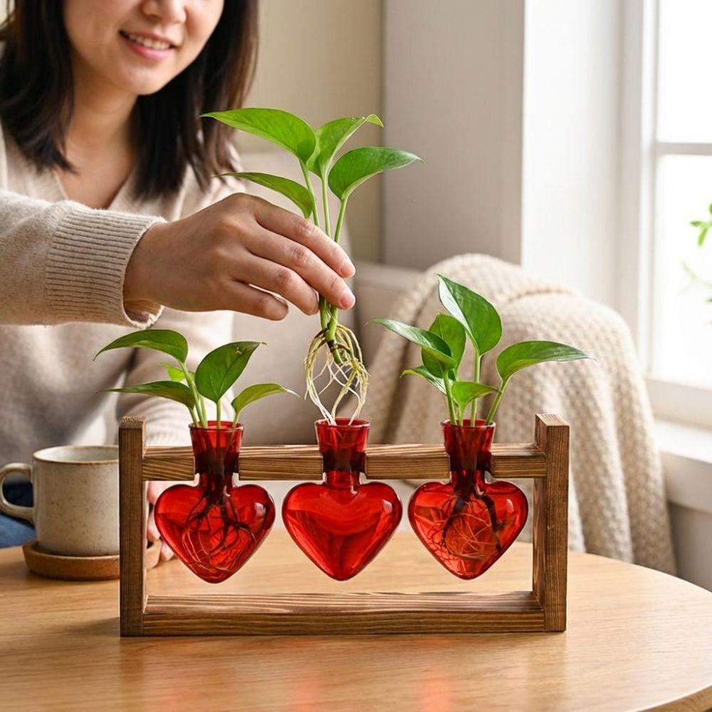 Transparente Hydroponik-Pflanzenvase 3/2 Flaschen Pflanzenvermehrungsstation Valentinstag