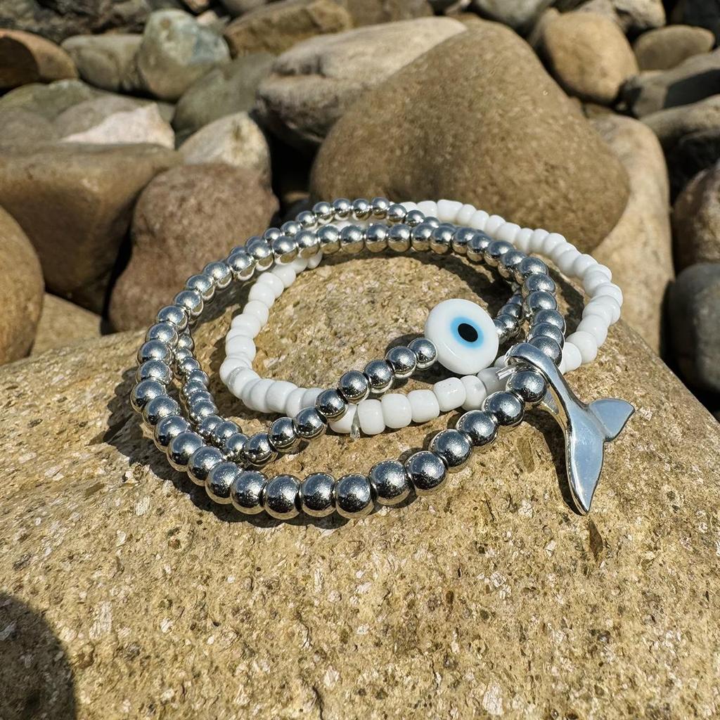 Cross Border Metallic Ocean Wind Bead Shell Bracelet Creative Design Fish Tail Eye Bracelet Set for Women