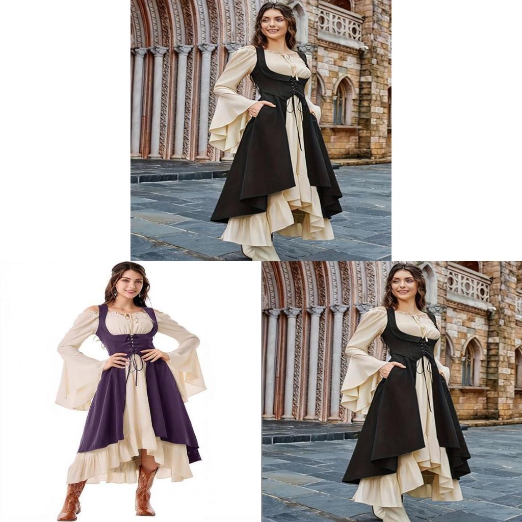 Renaissance Piraten Damenkleid mit Patchwork im Vintage-Stil für Kunstfestivals