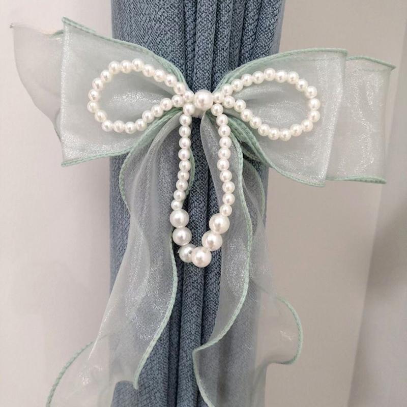Lace Bow Window Screen Tie Decoration Lace Bow Curtain Tie Decoration White Curtain Pearl Bow Hanging Decoration French Balcony