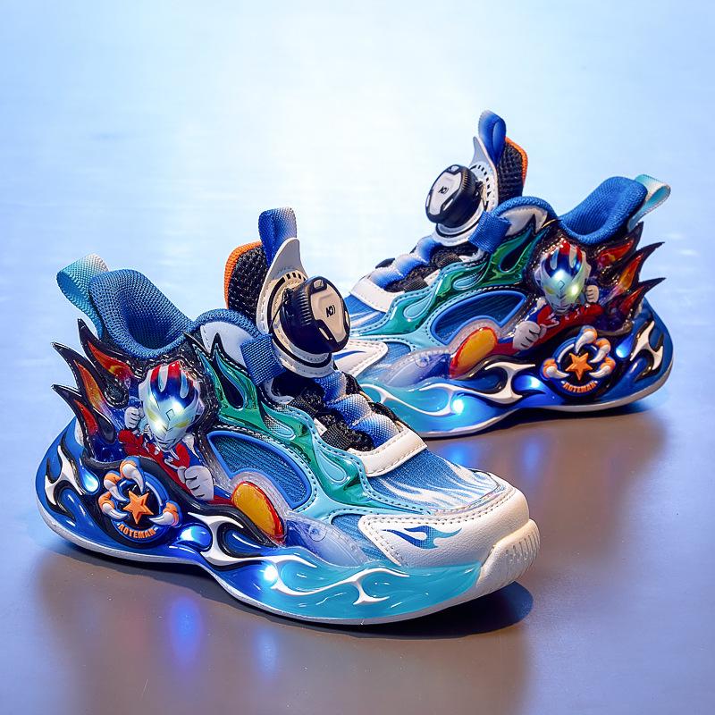 Ultraman boys shoes 2025 spring new children's light sports shoes luminous boys non-slip running students