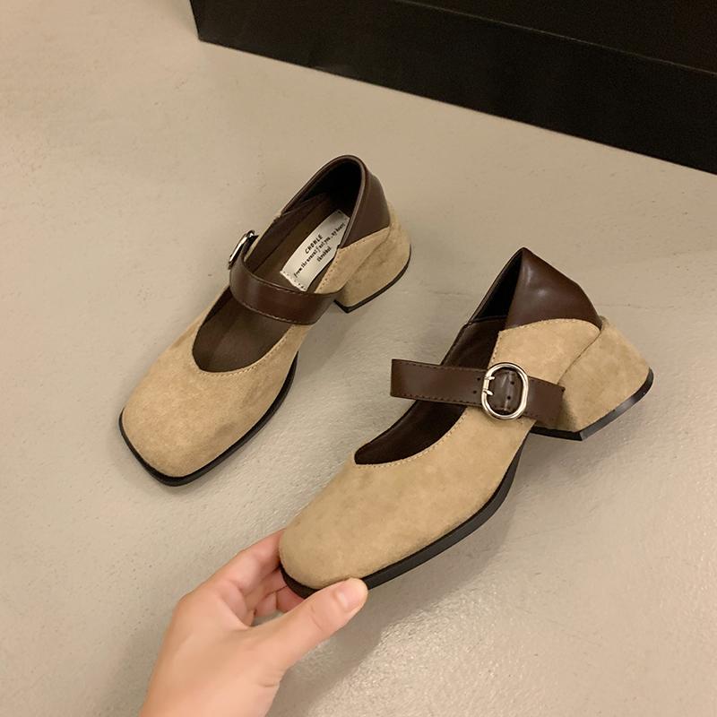 Fashion Vintage Square Toe Thick Heel Women Mary Jane Shoes Street Style Cosy Leopard Print Party Dress Female Pumps New Spring Autumn