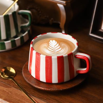 Minimalist Stripe Ceramic Coffee Cup and Saucer Creative Colorful Mug Afternoon Tea Flower Tea Cup Home Breakfast Milk Mug Gift