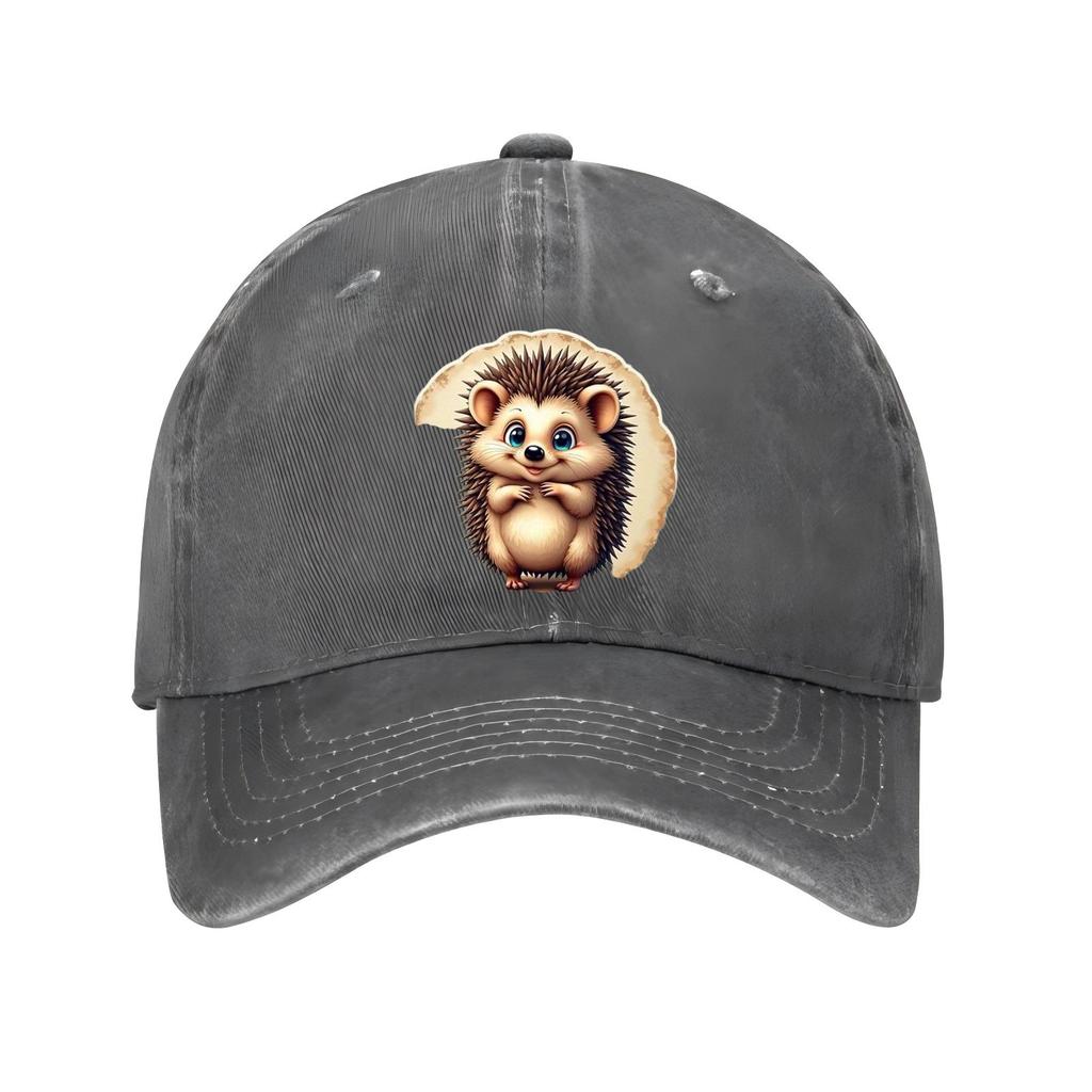Cute Hedgehog Print Baseball Cap Cotton Adjustable Strap Casual Sports Hat for Adult Unisex