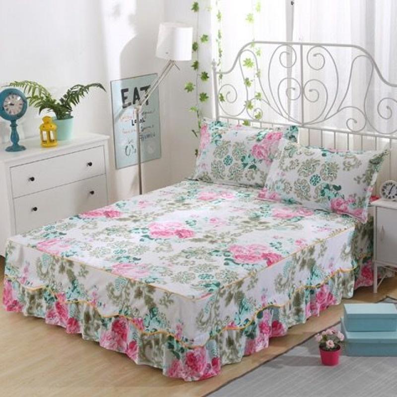 Fashion Soft Sanding Bedspread Anti-skip Wedding Bed skirt Queen King Size No Pilling Fitted Sheet Cover Double Layer Bed Cover