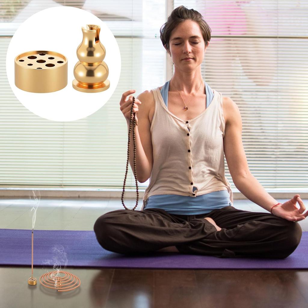 5 in 1 Brass Incense Holder 5 Styles Incense Cone Incense Sticks Coil Incense Holder Incense Burner for Yoga Home Fragrance