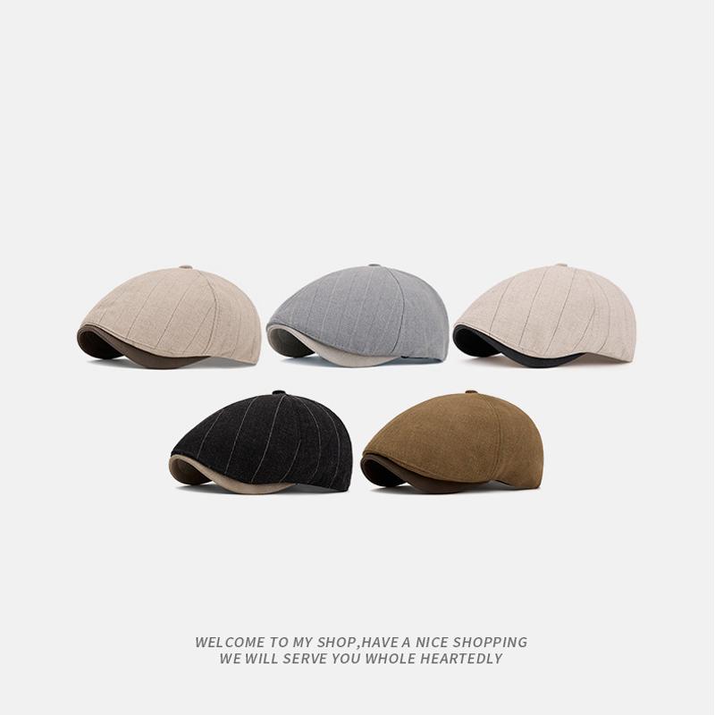 Autumn Winter Striped Beret Men's Retro Warm Forward Cap Painter's Cap Newsboy Cap