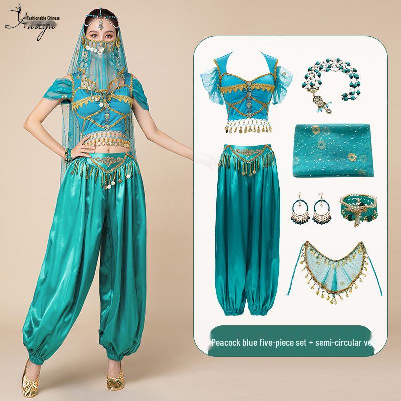 Costume de Danse du Ventre Exotique Princesse Jasmine d'Halloween pour Adultes