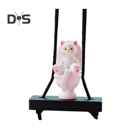 Toilet Cat Car Pendant Rear View Mirror Hanging Ornament with Lanyard Humorous Car Interior Accessories
