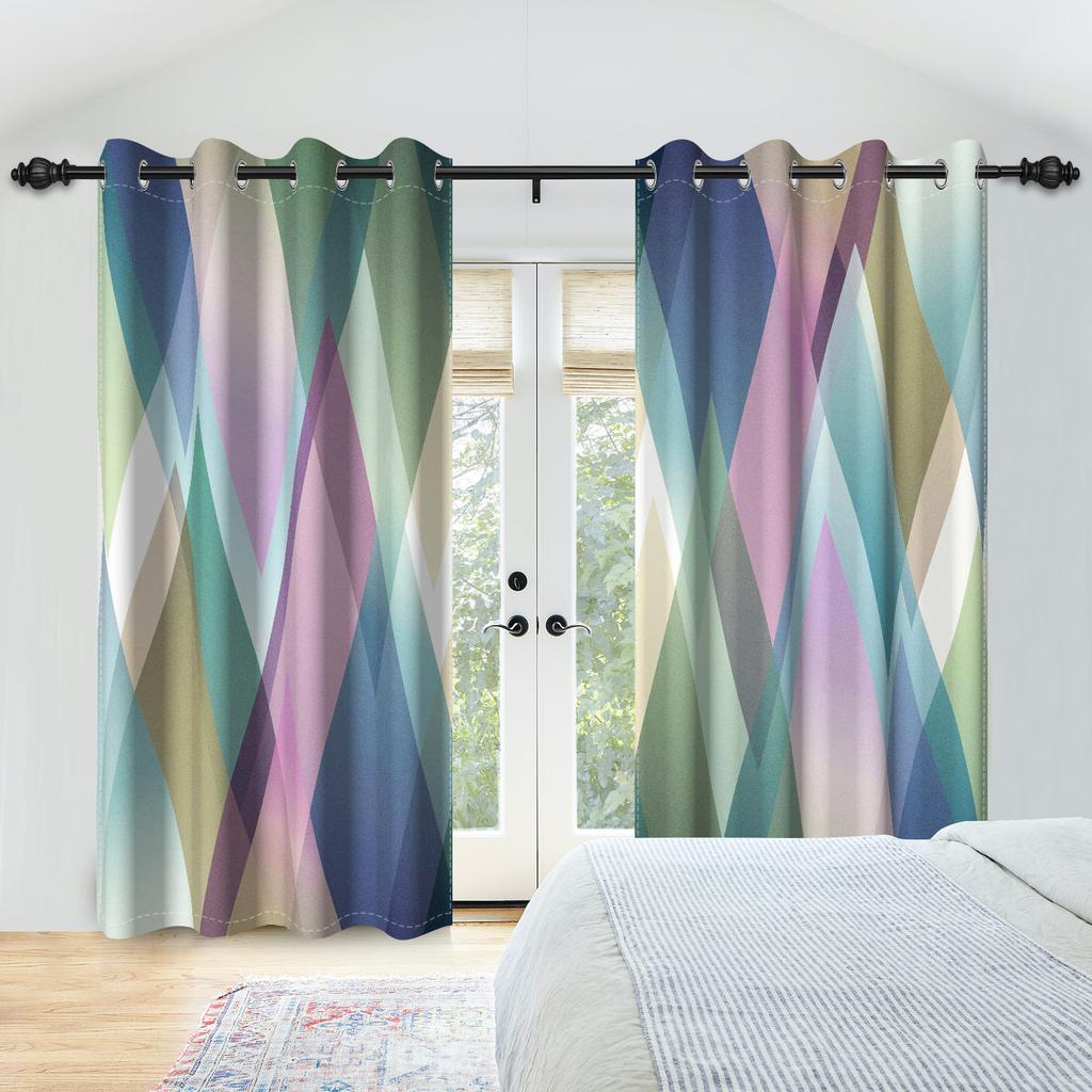 2Pcs/Set Colourful Gradient Window Curtain Bright Multicolor Blackout  Polyester Fabric Study Bedroom Living Room Decor Curtain