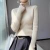 Women's Autumn Winter High Neck Pile Collar Ribbed Knit Slim-Fit Inner Base Layer Sweater