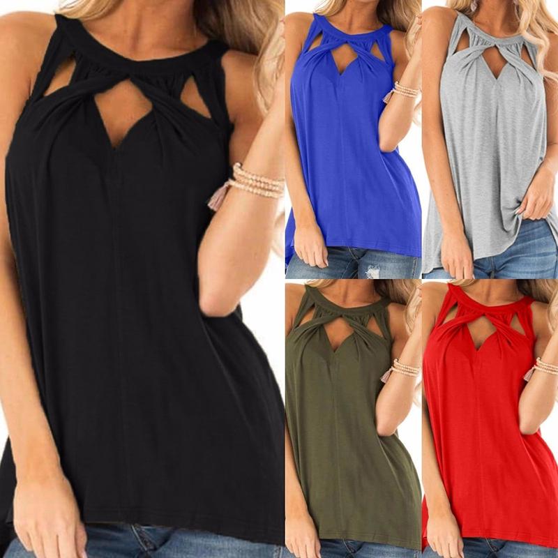 5 Colores Mujer Moda Casual Camisetas Sin Mangas Hollow Out Cross Tee  Camisa Sin Mangas Halter Túnica Suelta Top comprar a buen precio — entrega  gratuita, reseñas reales con fotos — Joom