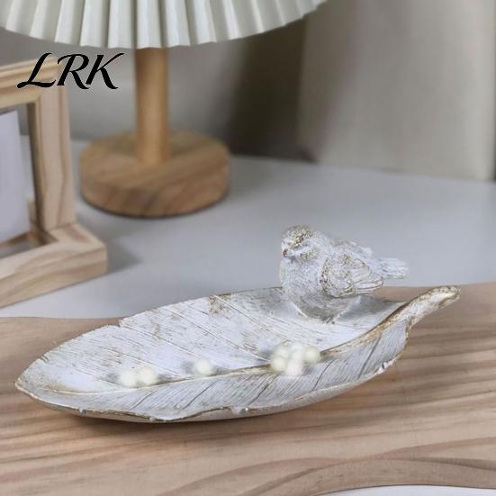 Stylish Home Accents Elegant Bird Leaf Shaped Trinket Dish, Resin Jewelry Tray, Vintage Gold Ring Decorative Entrance Tray Holder for Nightstand