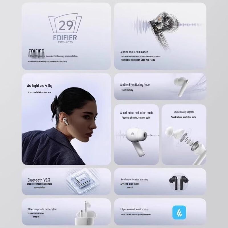 Edifier Zero Pro True Wireless Active Noise Cancelling Earbuds