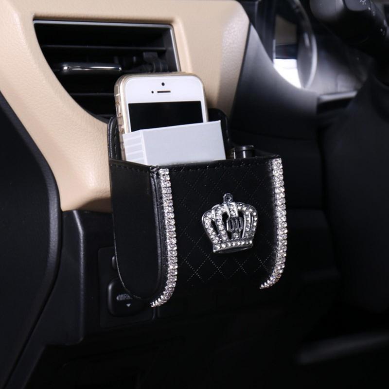 Auto-Lüftungsschlitz-Aufbewahrungsbox Auto-Lüftungsschlitz-Handyhalter Tasche Aufbewahrungskoffer Handgefertigt Feine Nähte Glänzende Lüftungsschlitz-Aufbewahrungsbox Hält Schlüssel