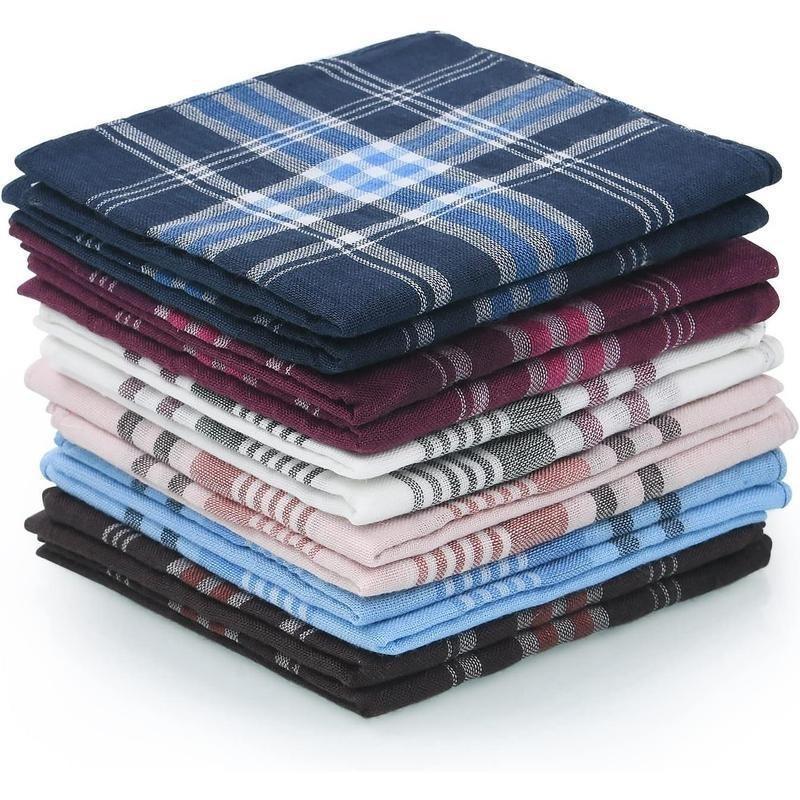 12Pcs Square Multicolor Plaid Stripe Men Women Pocket for Wedding Party Business Chest Towel Cotton Handkerchiefs Scarves