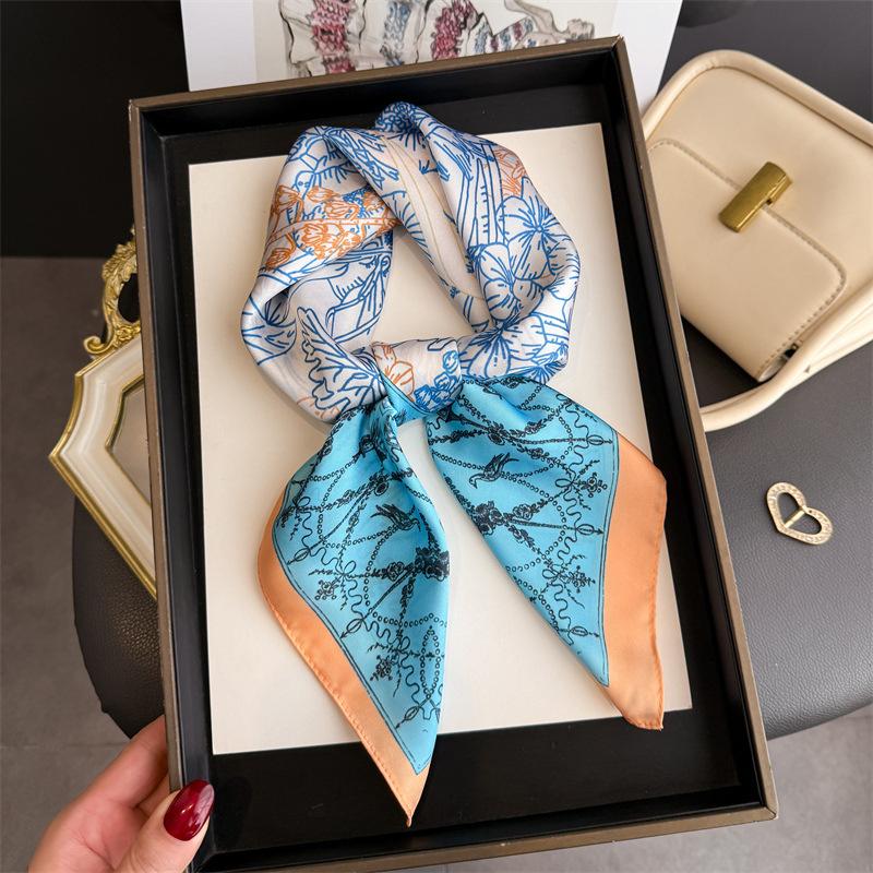Women Square Scarf Silk Imitation Luxury Print Neckerchief Bandana Lady Shawl Scarves Wrap Head Hair Band Ties
