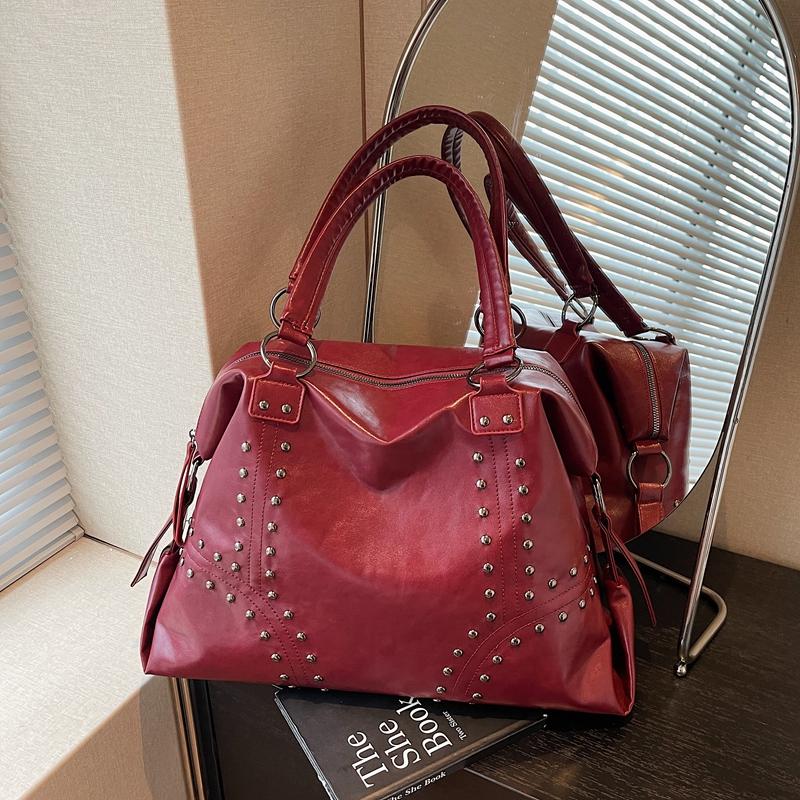 Vintage Large Capacity Rivet Tote Bag Women's Handbag Shoulder Bag