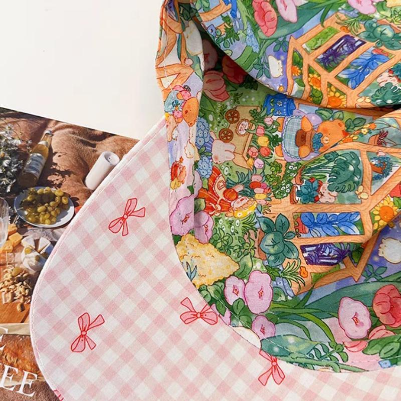 French Retro Style, Monet's Garden, Headscarf, Hat, Women, Sun Protection, Triangular Scarf, Duckbill Cap