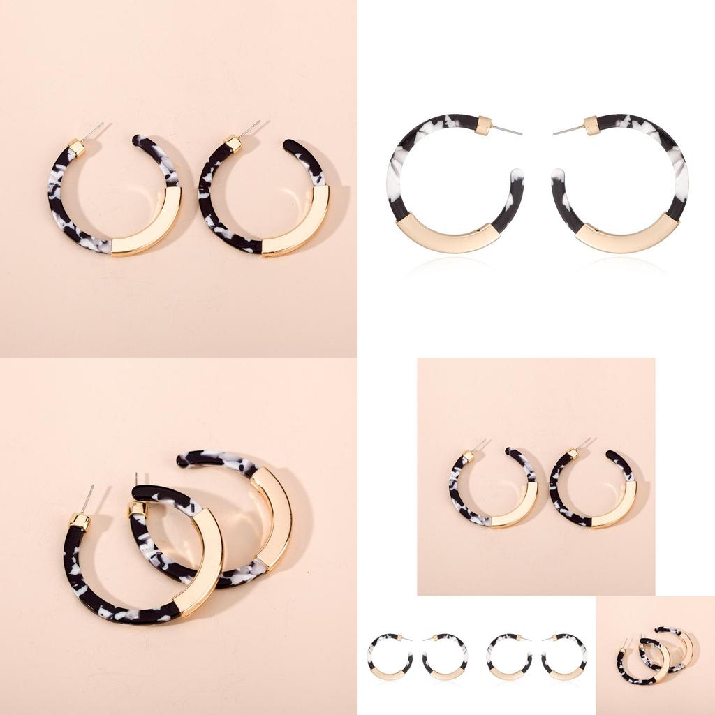 Elegant Geometric Black And White Patterned C-shaped Earrings For Trendy Street Style