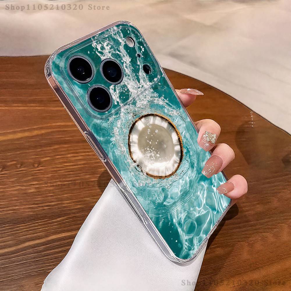 Coconut Fruits Tropical Phone Case For iPhone 16,15,17,12,13,14,11 Max,Pro,Plus,X,XS,XR,SE4,E Mini Transparent Cover