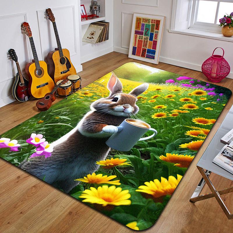 C-Cartoon Rabbit Printed Carpet Fashion Yoga Mat Non-Slip Carpet Bedroom Decoration Outdoor Carpet Bedroom Birthday Gift