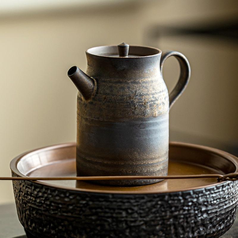 Gilt Glaze Teapot Handmade Retro Rust Teapot Ceramic Single Pot Household Kung Fu Tea Set Side Handle Pot