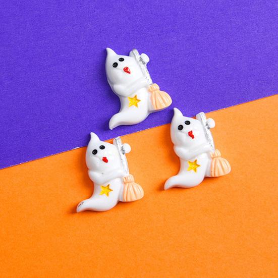 10Pcs Halloween Resin Flat Accessories Bat Back Cute Ghost Burst Skull Witch Mini Eyeball Ornament Mixed