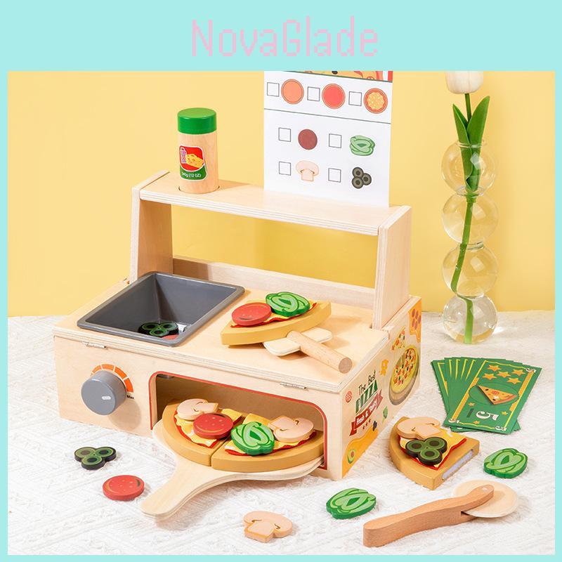 Wooden Simulation Pizza Barbecue Oven Children Toy Set For Role Play And Development