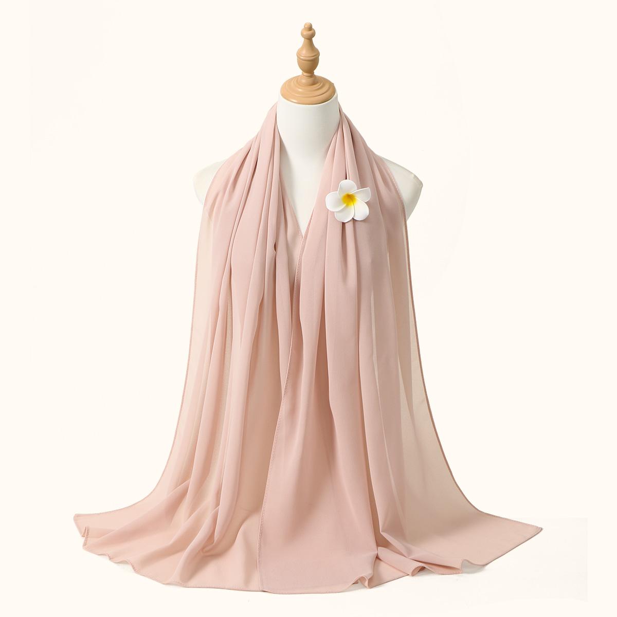 

2Pcs Elegant Chiffon Scarf And Flower Pins Set Muslim Women Hijab Head Wraps Plain Voile Foulard Femme Turban Bandana 180*70Cm