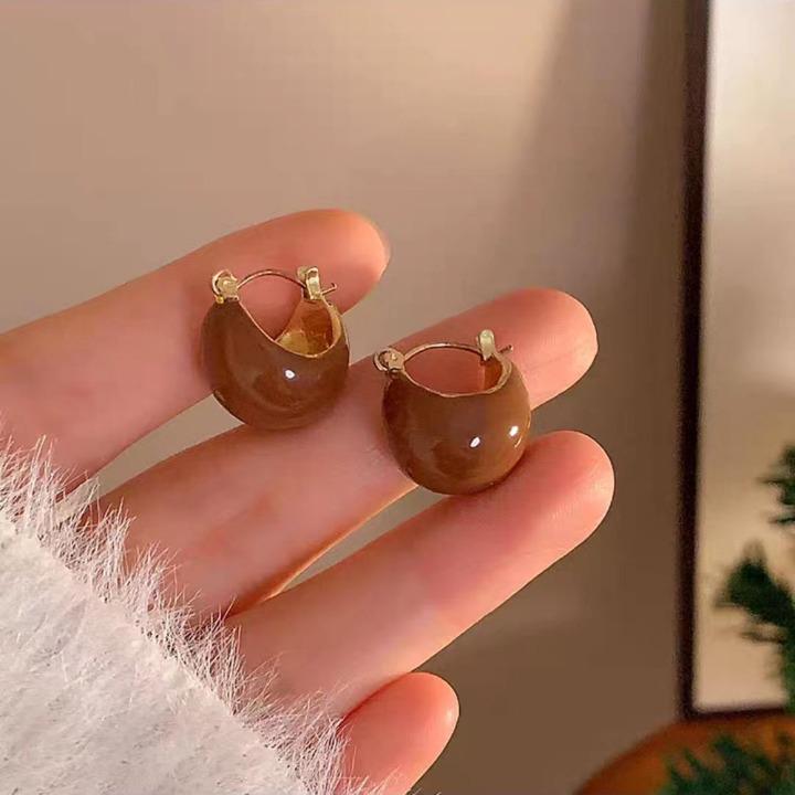 Maillard 2025 Trendy Coffee-Colored Round Earrings: High-End, Retro, Niche Ear Clips for Women