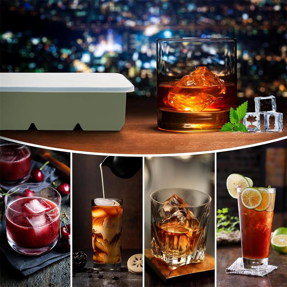 Große Eiswürfelform mit Deckel, Stapelbare Große Quadratische Silikon-Eiswürfelform für Whiskey Cocktails Bourbon Suppen Leckereien, BPA-frei