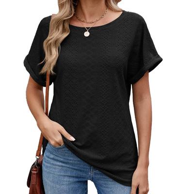 Ladies Spring and Summer New Solid Colour Round Neck Short Sleeve Loose Casual T-shirt Tops